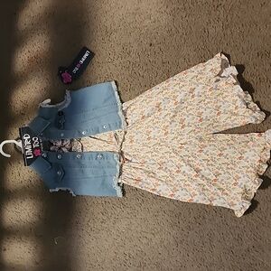 2 pieces set .jumsuit and top jean for girl